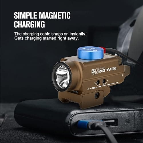 OLIGHT Baldr S 800 Lumens Compact Rail Mount Weaponlight with Green Beam and White LED Combo, Magnetic USB Rechargeable Tactical Flashlight with 1913 or GL Rail, Battery Included (Desert Tan) thumbnail 9