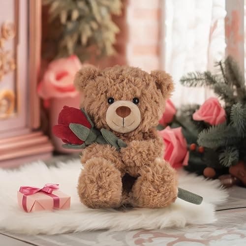Apricot Lamb Toys Plush Brown Flower Teddy Bear with Rose Stuffed Animal Soft Cuddly for Kids Girlfriend Mother's Day Valentine's Day (8 Inches) thumbnail 4
