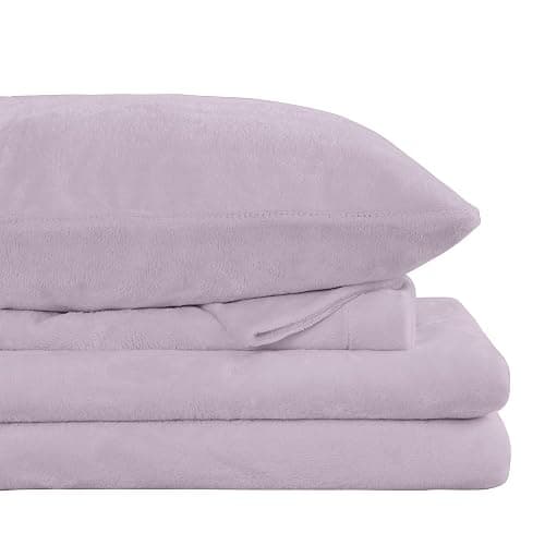 Viviland Plush Micro Fleece Bed Sheet Set - Soft Fuzzy Polar Fleece Velour Velvet Sheets - Extra Warm Winter Fleece Bed Sheets with Deep Pocket - Violet - King - Violet - King - Image 1