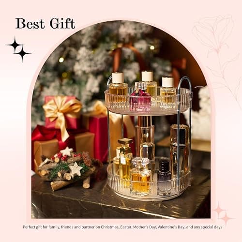 ALUYUYO Rotating Makeup Organizer, 360° Spinning Makeup Storage Holder Rack, Dresser Bathroom Organizer Countertop, Large Capacity Perfume Skincare Lipstick Organizer for Vanity.(2 Tiers, Transparent) thumbnail 6