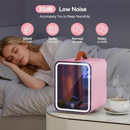 ARTETHYS Mini Skincare Fridge for Bedrooms, 4L Small Car Fridge with LED Mirror, Cooler and Warmer, Beauty Fridges for Home Office, 220V AC/12V DC, Pink thumbnail 9