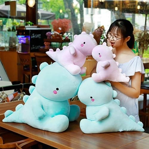 VHYHCY Cute Dinosaur Plush Toys, Fat Dinosaur Stuffed Animals Dolls, Soft Plush Dino Plushie, Birthday Gifts for Kids Girls Boys Pink 12 inch thumbnail 5