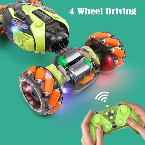 FUNiOi Gesture Sensing RC Stunt Car - Remote & Hand-Controlled Drift Toy for Kids Ages 5-7 6-8 9 10 11 12 Year Old, 4WD, Double-Sided Driving with Lights & Music thumbnail 9