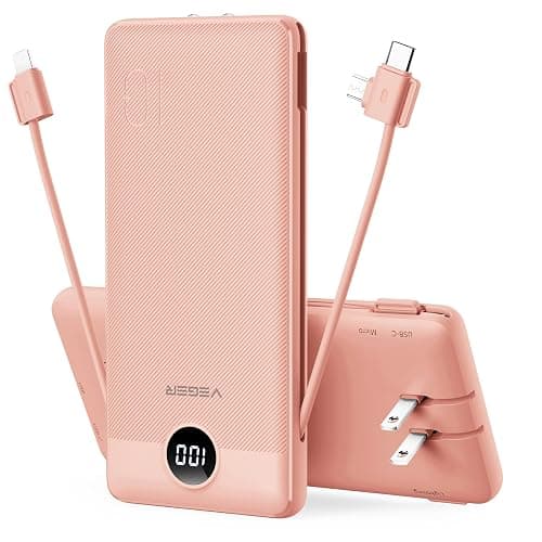 VEGER Portable Charger for iPhone, Power Bank Built in Cables and Wall Plug | 10000mAh,Ultra Slim&Compact,5 Outputs,LED Display,Power Bank for iPhone,Samsung,Travel Essentials for Camping Cruise Business - Image 1