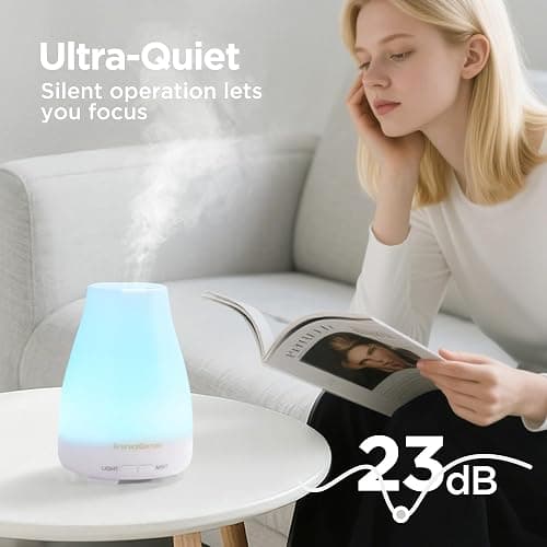 InnoGear Essential Oil Diffuser, Ultrasonic Diffusers for Home Aromatherapy Humidifier for Bedroom Room 7 Colors LED 2 Mist Mode Auto Off, Basic White thumbnail 4