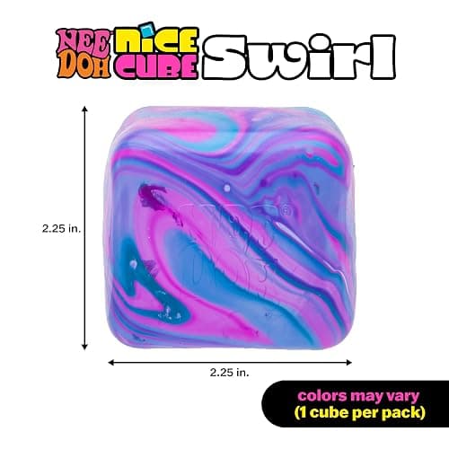 Schylling NeeDoh Nice Cube Swirl - Sensory Toy with a Super Solid Squish - Unique, Swirling Color Blend - Ages 3 and Up - Purple/Blue; One Cube Per Pack thumbnail 5
