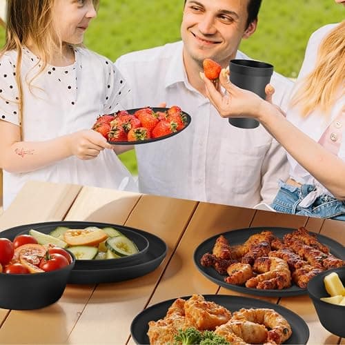 40 Piece Plastic Dinnerware Set for 8 with Cutlery, Unbreakable Plates and Bowls Set, Dishwasher & Microwave Safe Reusable Dish Set for Camping, RV, Outdoor Kitchen, Apartment Dining, Black thumbnail 8