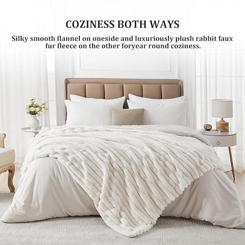Faux Fur Twin Blanket for Couch, Cozy Fuzzy Fluffy Soft Plush Thick Bubble Sherpa Blanket for Sofa Bedroom Living Room, Mothers Day Birthday Gifts for Women Home Decor thumbnail 7