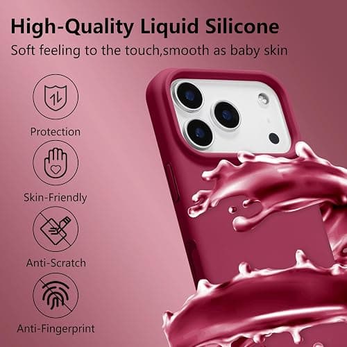UCASONG Magnetic for iPhone 17 Pro Case 6.3", Premium Liquid Silicone Case,[Compatible with Magsafe][Soft Anti-Scratch Microfiber Lining],Slim Thin Shockproof Phone Cover-Red thumbnail 2
