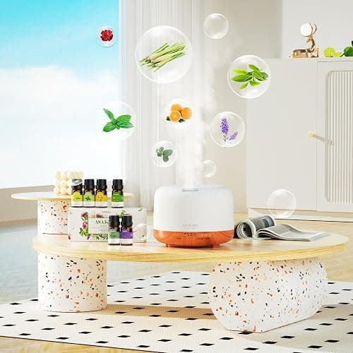 ASAKUKI 500ml Essential Oil Diffuser with 6 * 10ml Oils with Remote Control | Scented Oil Diffusers with 14 LED Colours, Auto Shut Off, Timer, Aromathrapy Diffuser Gifts Set for Home Bedroom Office Yoga thumbnail 2