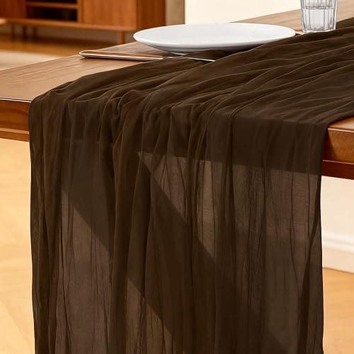Cheesecloth Table Runner Brown, 300 x 90 CM Table Runner Bohemian-style Gauze Rustic Gauze Fabric Tablecloth for Wedding, Parties, Christmas and New Year's Eve Table Decoration - Image 1