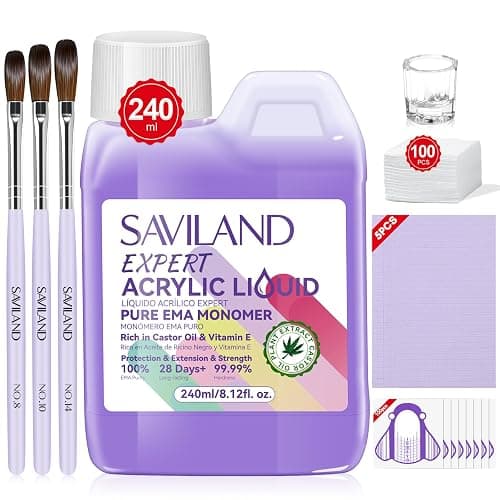 SAVILAND 8OZ EMA Acrylic Liquid Monomer: Pure EMA Odorless Liquid Monomer Professional Nail Monomer Liquid Kit for Acrylic Powder with Acrylic Brush Dappen Dish Nail Table Mat Nail Tech Salon - Image 1