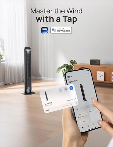 DREO Smart Tower Fan for Bedroom, 90° Oscillating 40" Standing Fan, 26ft/s High-Speed 5 Speeds 4 Modes, Quiet Room Floor Fans, Touch/Remote/APP & Voice Control, Work with Alexa, 12H Timer, Silver thumbnail 7