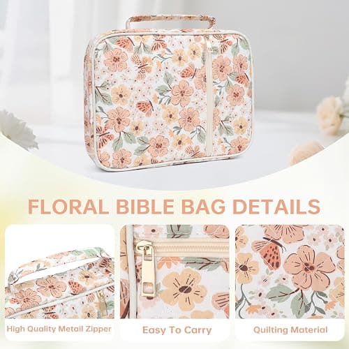 Bible Bag Cover Case for Women Study Supplies Kit Church Book Holder | Bible Study Supplies w/ Tabs Pens Portable Church Book Quilted Large Carrying Case Christian Gifts for Women Girls thumbnail 5
