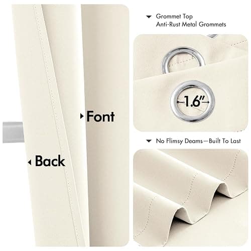 MIULEE Beige White Blackout Curtains for Bedroom Living Room 84 Inches Long 2 Panels, Thermal Insulated Room Darkening Drapes Solid Grommet Noise Reduction Light Blocking Window Treatments 40x84 Inch thumbnail 4