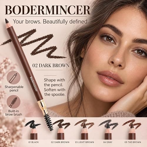 BODERMINCER Eyebrow Pencil Waterproof Long Lasting Brow Definer Pencil with Spoolie Brush, Smudge-Proof Natural Look Eyebrow Makeup Pen, 5 Colors Available (2# Dark Brown) thumbnail 2