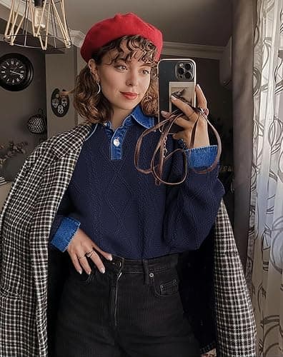 Soesdemo Womens Oversized Cable Knit Sweaters Chunky Long Sleeve Button Up Denim Polo Neck Knit Pullover Tunic Sweaters thumbnail 5