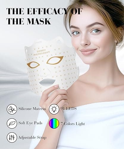 SDKWDH Red Light Mask for Face, 7-1 Colors Facial Care Mask, 850nm Infrared & Red Light Masks, Ergonomic Design for Home & Travel, White thumbnail 2