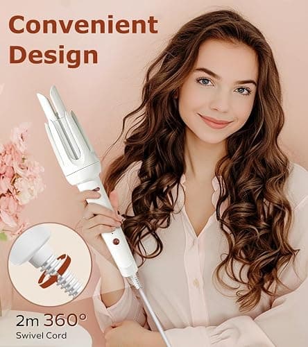 Auto Hair Curler, Automatic Curling Iron with 4 Temperature & 3 Timer, Automatic Shut-Off, Anti-Scald, Anti-Tangle Rotating Curling Wand for Hair Styling, White thumbnail 6