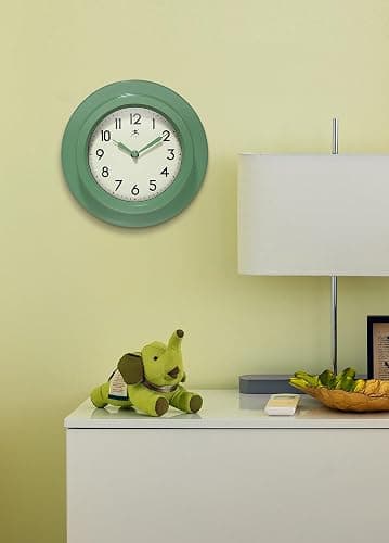 Infinity Instruments 9.75 Inch Retro Escape Midcentury Modern Indoor Round Non-Ticking Silent Battery Operated Easy to Read Wall Clock for Living Room, Bedroom, Kitchen, Home Office, Green thumbnail 2