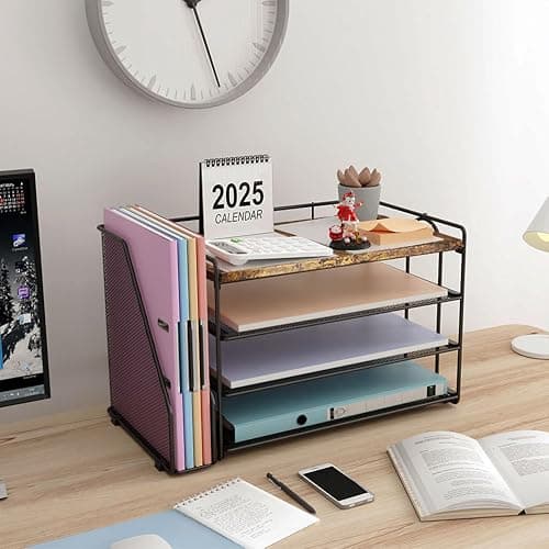 gianotter 4-Tier Paper Organizer With Magazine Holder, Desk Organizers and Accessories, Desk Accessories & Workspace Organizers, File Organizer for Office Supplies Storag (Wood, 4-Tier) thumbnail 6
