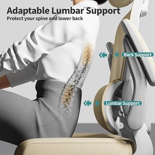 TRALT Office Chair Ergonomic Desk Chair, 330 LBS Home Mesh Office Desk Chairs with Wheels, Comfortable Gaming Chairs (1, Beige) thumbnail 6