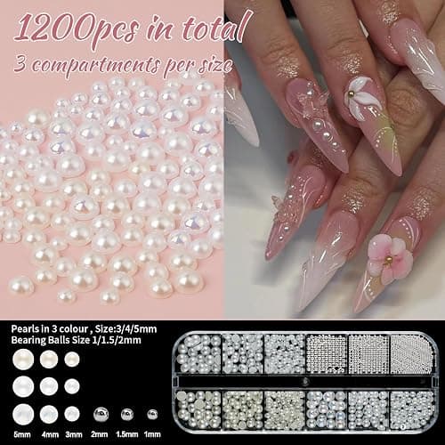 EARLMONI 5200PCS Nail Gems and Charms, AB Crystal Nail Rhinestones with Flatback Nail Pearls, Pick Up Tweezers, Rhinestone Picker Tool, Flat Back Nail Gems for Nail Art, Clothes, Face, Craft thumbnail 5