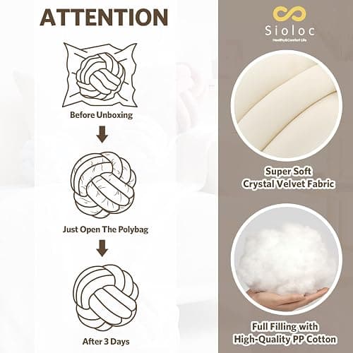 Sioloc Soft Knot Ball Pillows, Throw Cushion Home Decoration Plush ,Throw Knotted Handmade Round Plush Pillow (7.8inches,Ivory） thumbnail 6