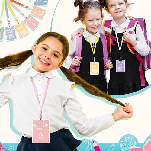 Sabary 6 Sets Hall Pass Lanyards and School Passes Set Unbreakable Wooden Bathroom Passes for Classrooms Hall, Restroom, Library, Office and Nurse School Teacher Supplies Gift(Light Color) thumbnail 5