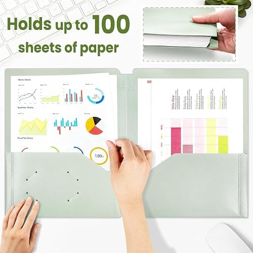 SUNEE 3-Hole Pocket Folders (5 Pack, Vintage Colors) - Recycled Plastic Folders for 3 Ring Binder, with Pockets for Kids, Students, Teachers, Office thumbnail 7