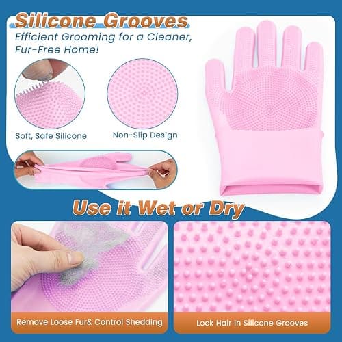 MIYIJHY 7-Piece Pet Grooming Kit with Storage Bag | Portable Bathing Set for Dogs & Cats | Includes Silicone Gloves, Deshedding Brushes & Finger Toothbrushes | All-in-One Pet Care (Pink) thumbnail 4