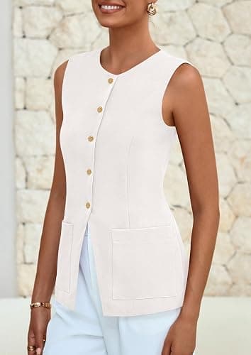 PRETTYGARDEN Blazer Vest Tops for Women Sleeveless Button Down Business Casual Outfits Work Suit Vests Waistcoat thumbnail 8