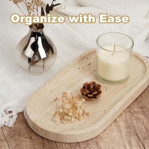 Koville Italian Travertine Tray, 12"x6" Vanity Decorative Marble Tray for Countertop, Catchall Tray for Perfume, Candles, Jewelry Dish Tray thumbnail 4