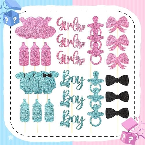 Tortendeko Babyparty, 30 Stück Boy or Girl Gender Reveal Party Kuchen Torten Dekoration, Cake Cupcake Topper Geschlecht Offenbaren Kuchendeko für Jungen Mädchen Baby Shower Geburtstag (Blau Rosa) thumbnail 7