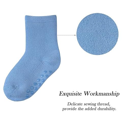 JORMATT 6 Pairs Toddler Thick Thermal Crew Socks Baby Winter Socks Boys and Girls Cute Warm Slipper Socks with Non Slip Girps - 4-6 Years - Boy's Solid, 6 Pairs thumbnail 5