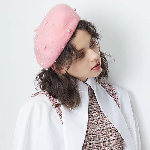 ZARSIO Women Beret Pearl Elegant Sweet Artist French Style Beret Beanie Cap thumbnail 3