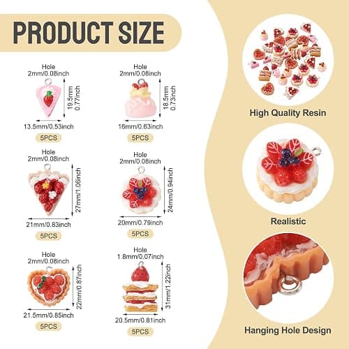 Cheriswelry 30Pcs Resin Cake Charms Imitation Food Pendants Cute Strawberry Cake Dangle Charms Lovely Dessert Hang Ornament 19-31mm for Necklace Bracelet Earring DIY Jewelry Making thumbnail 2