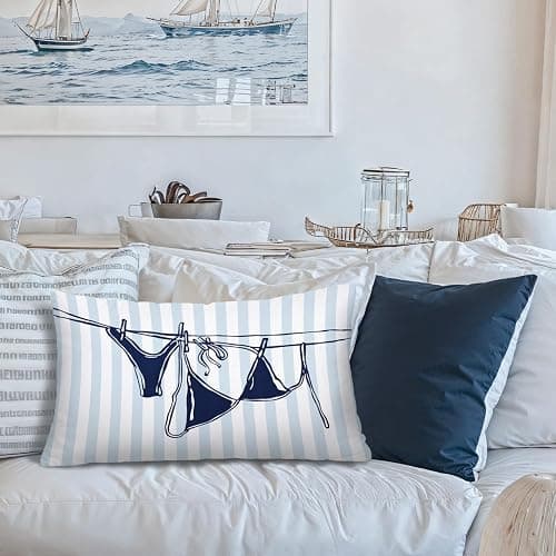 Lacama Blue Coastal Room Decor, Coastal Throw Pillow Cover 12x20, Blue Dorm Decor, Preppy Bikini Prints Decorative Throw Pillow Covers Pillowcases for Couch Bed Girly Room Bedroom Dorm thumbnail 5