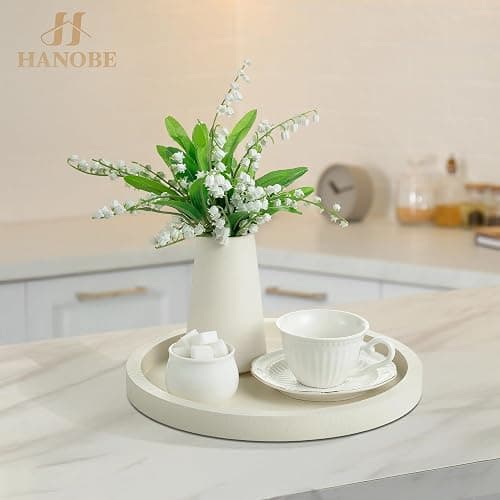 Hanobe Decorative Tray for Coffee Table: Round Ottoman Tray for Living Room 12" Modern Dining Table Organizer Decor Dresser Display Entryway Countertop Cream White thumbnail 2