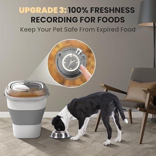 DDMOMMY 32-35 Lbs Dog Food Storage Container,Collapsible Dog Food Container with Transparent Airtight Lid,Wheels,Date Track,Pet Food Storage Container for Rice,Flour,Sugar,Scoop And 2PCS Containers thumbnail 5