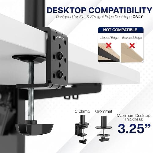 VIVO Dual Monitor Desk Mount, Holds 2 Computer Screens up to 30 inches and 22lbs Each, Heavy Duty Fully Adjustable Steel Stand with C-Clamp and Grommet, Black, STAND-V002 thumbnail 6