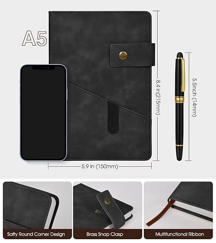 vfaejll A5 Lined Leather Journal Notebook,Hardcover Journal Set with Pen and Gift Box,100Pages 100gsm Thick Ruled Paper Daily Diary for Men Women School,Travel,Business,Work,Writing 5.9" X 8.4" thumbnail 3