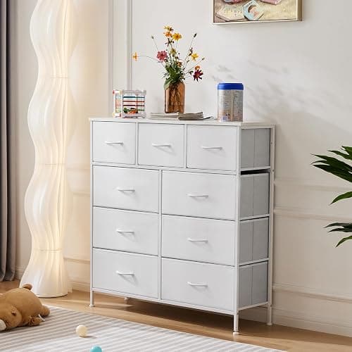 DUMOS Dresser for Bedroom, Storage Organizer with 9 Drawers, Chest of Drawers with Fabric Bins, Sturdy Metal Frame, Wood Tabletop for Guest Room, Closet, Entryway, Nursery thumbnail 9