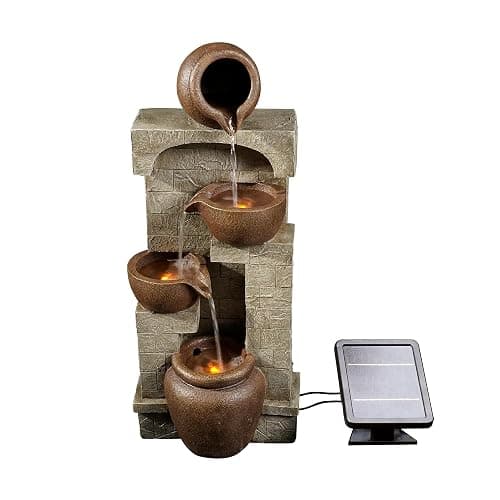 Teamson Home 28 in. Cascading Bowls and Stacked Stones LED Outdoor Water Fountain for Outdoor Living Spaces to Create a Calming Oasis in Gardens and Landscaping, on Patios, Balconies, Lawns, Brown thumbnail 4