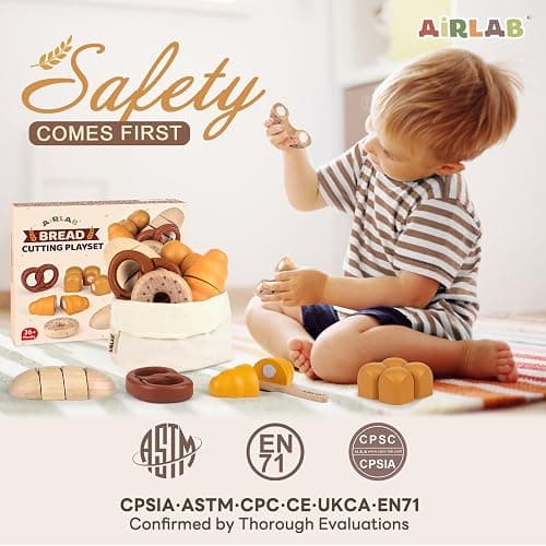 Airlab Pane da Tagliare Giocattolo, Accessori Cucina Giocattolo Legno per Bambini Bambina, Set Cibo Finto Giocattolo per Cucina Bambini, Regalo Bambino Compleanno Pasqua Halloween Natale 3 4 5+ Anni thumbnail 7