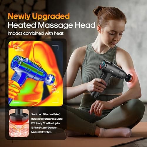 AERLANG Massage Gun with Heat, Massager Deep Tissue Heat Muscle Massager Gun, Powerful Massage Gun for Home Office Workout Muscle Pain Relief with Suitcase Birthday Gift Ideas for Mom Dad Men Women thumbnail 2