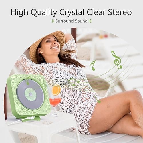 MICOCIOUS Portable CD Player with Bluetooth Desktop CD Player for Home CD Music Players with Remote Control,Timer,Built-in Dual Speakers with LED Display Home Audio Boombox FM Radio (Green) thumbnail 3