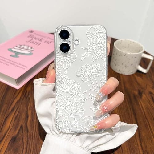 NITITOP Compatible for iPhone 17 Case Cute Clear Floral Flower Pattern for Girls Women Soft TPU Full Camera Lens Shockproof Protective Phone Cover - White thumbnail 5