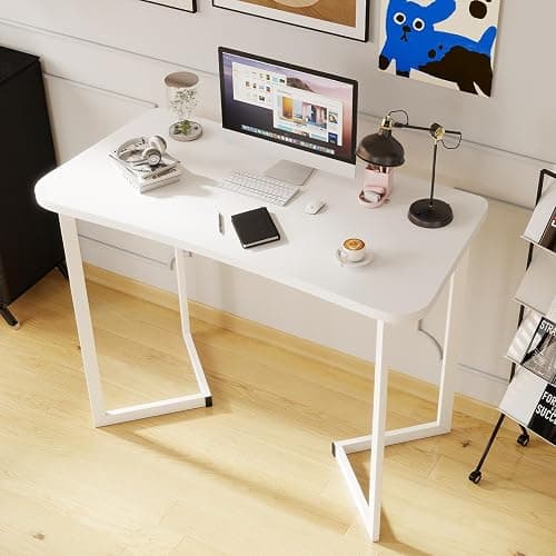 Funecy Computer Desk 40 Inch Small Table for Office,Modern Simple Style Writing Study Work Gaming Table for Home Office (White) thumbnail 9