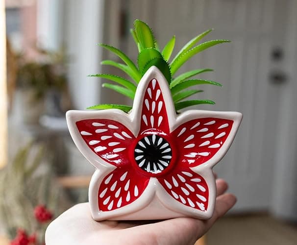 Stranger Things Demogorgon 3-Inch Ceramic Mini Planter with Artificial Succulent | Small Flower Pot, Faux Indoor Plants For Desk Shelf, Home Decor Trinket Tray | Horror Movie Gifts and Collectibles thumbnail 4